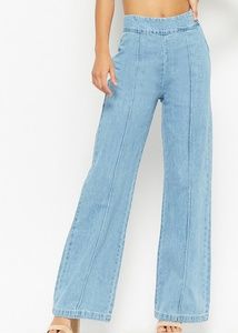 High Waist Denim Flare Seamed Pants